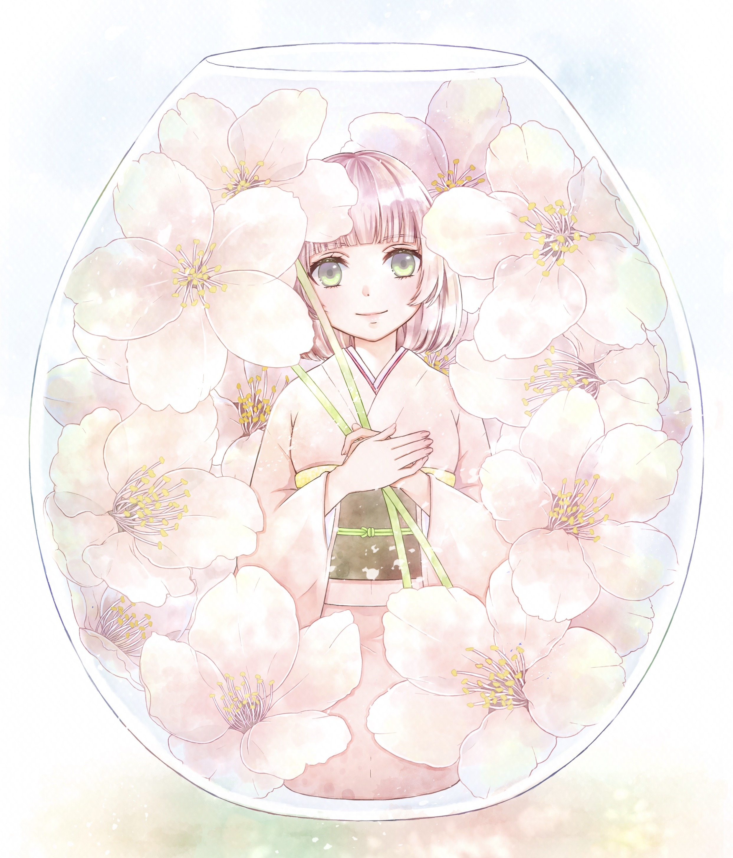 小瓶の中の桜と女の子 クリエイターへの直接発注で高品質なイラストをご提供 イラスト マンガ特化型クラウドソーシングサービス Gikutas Direct