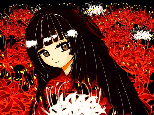 黒髪少女・少年　背景(赤、青)