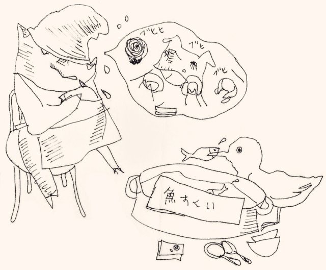 さかなすくいの店番をするエンゼルブタ