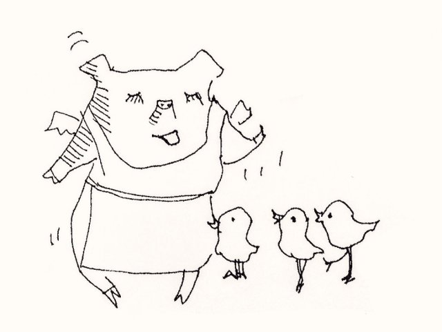 ヒヨコにダンスを教えるエンゼルブタ