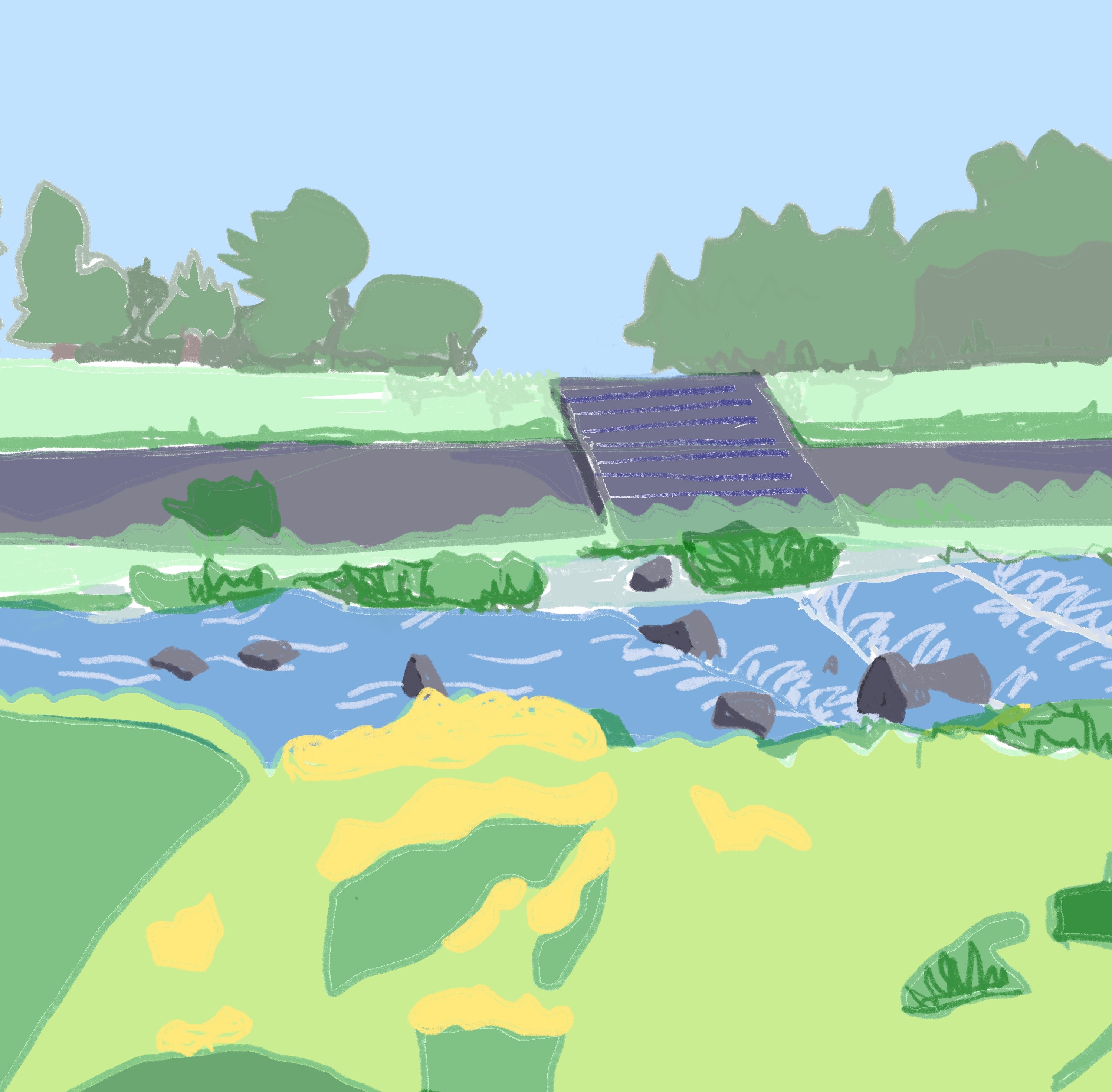 川のある風景 クリエイターへの直接発注で高品質なイラストをご提供 イラスト マンガ特化型クラウドソーシングサービス Gikutas Direct