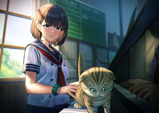 猫とピアノと制服と