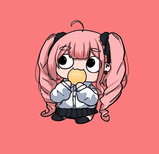 食べ物を食べるミニキャラ