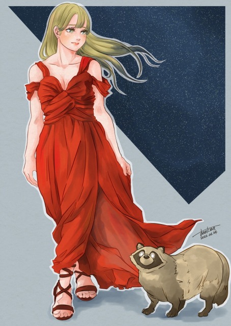 赤いドレスとたぬき