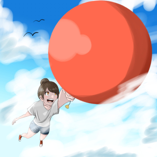 風船で飛んでいく女の子