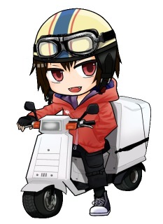 狩乃也 志藤(かのや しどう)さん　三輪スクーターに乗ったミニキャラ