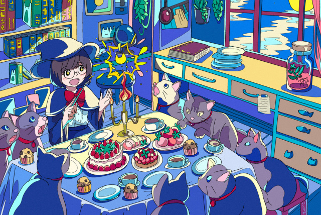 ニャンコと魔法パーティ（夜）