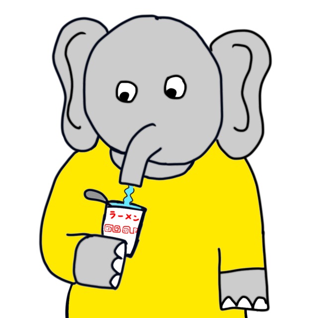 カップラーメンを作るゾウ