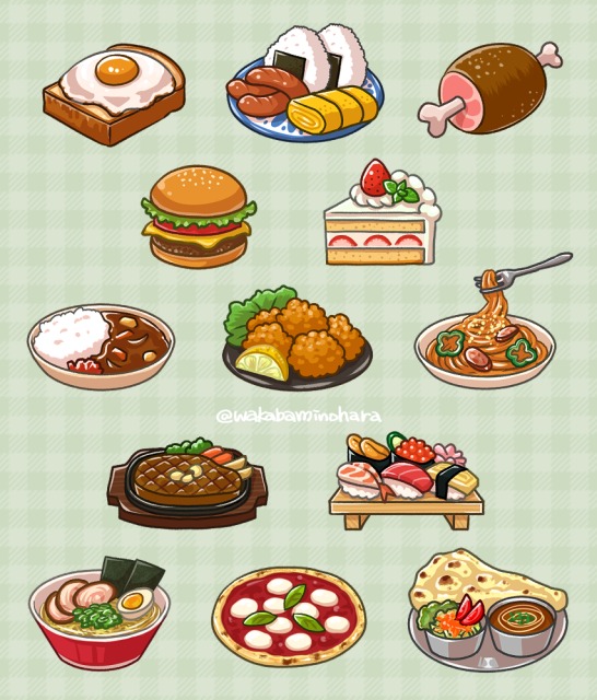 マスコット風　食べ物イラスト