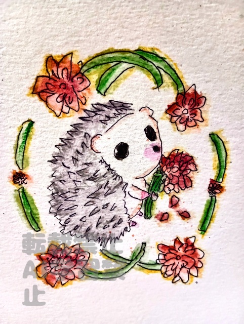 ハリネズミさん花を持って
