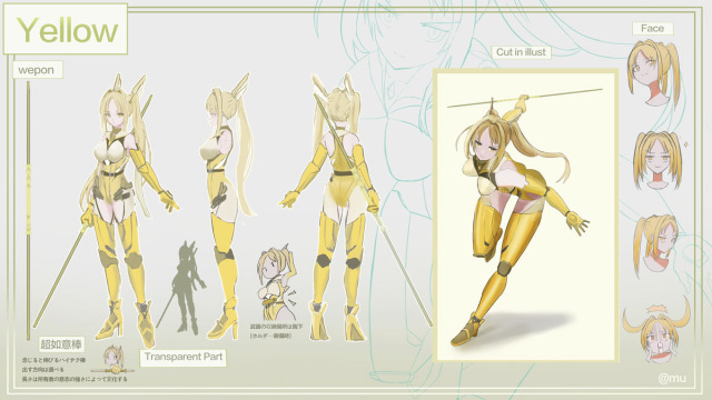 一次創作キャラクターデザイン　イエロー設定イラスト