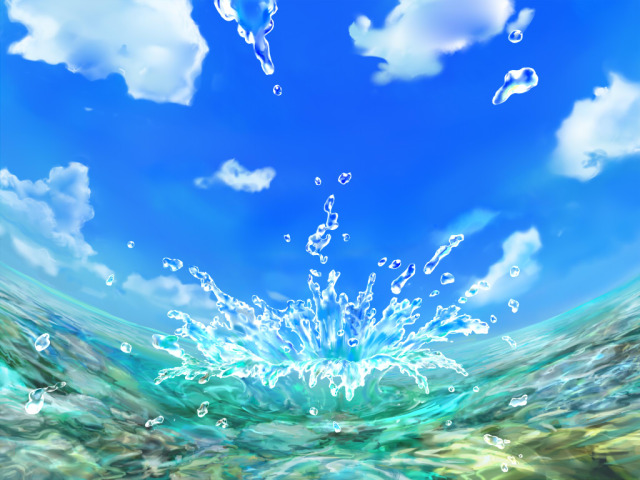 お仕事依頼絵　渓流と水しぶき