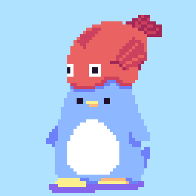 魚の帽子を手に入れたペンギン