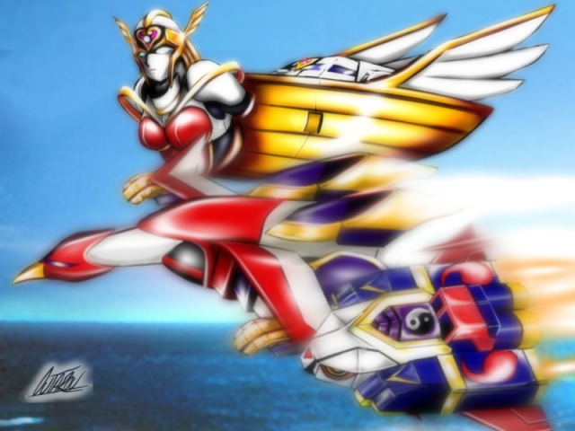 私用イラスト『凰太郎戦隊ロボ：ビークル形態コラボ』