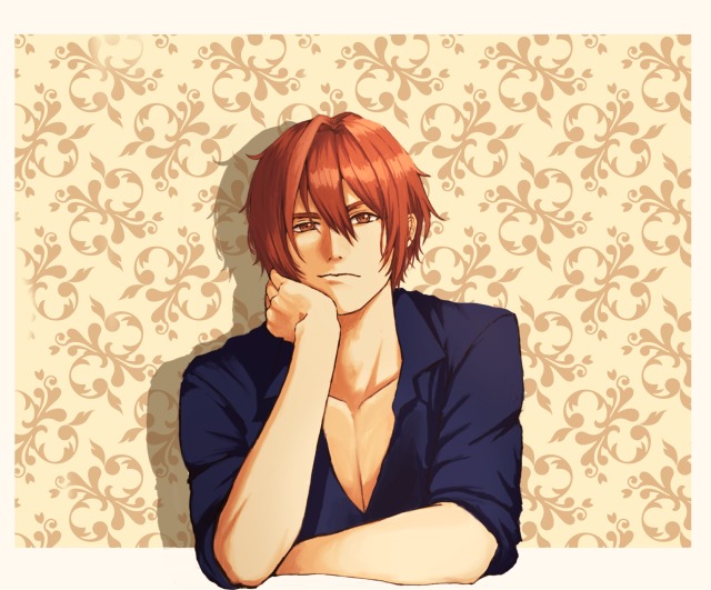 赤髪イケメン頬杖つく