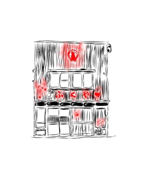 ネット画像模写＋オリジナル要素：不思議な店のスケッチ