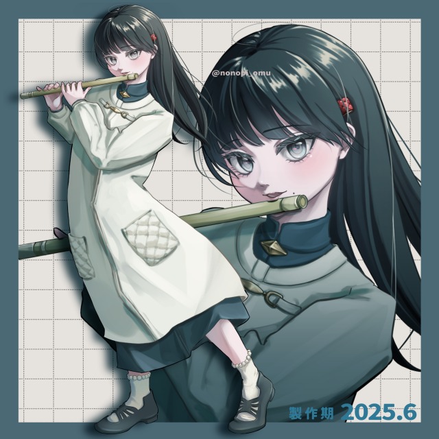 少女 全身立ち絵【黒髪ぱっつんストレートロング】