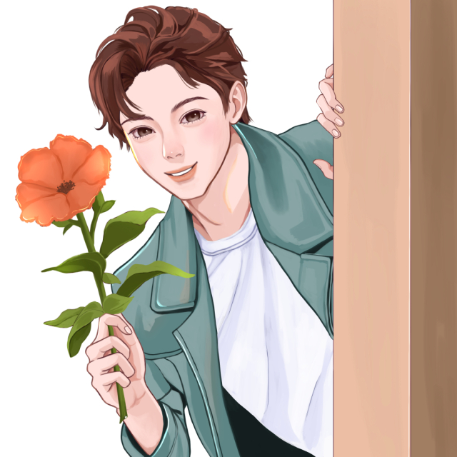 花を持つ男性