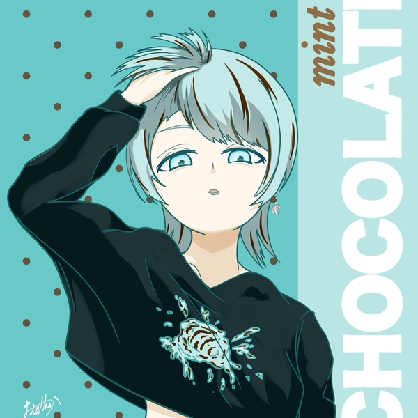 バストアップイラスト(デザイン背景)