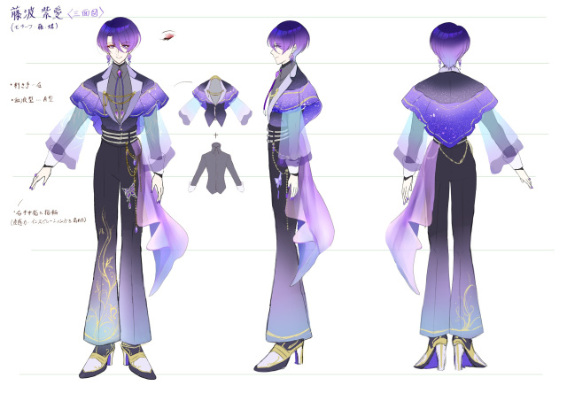オリキャラ「藤波紫愛」　三面図