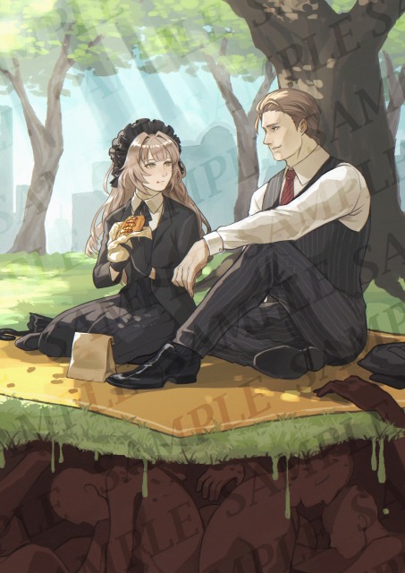 一枚絵(男性・女の子・背景)