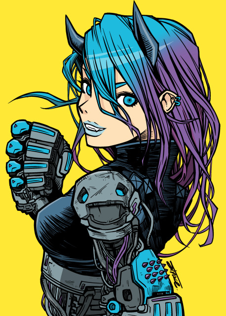 青いサイボーグの女の子
