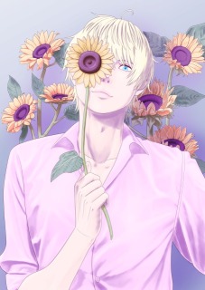 青年とひまわり