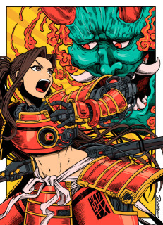 朱色の侍サイボーグガール（と鬼）