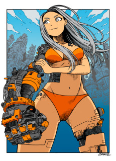 ビキニの女の子と鋼鉄の拳