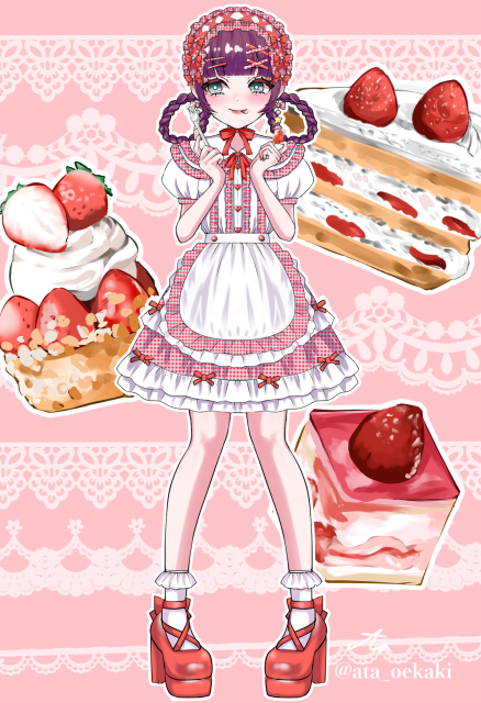赤チェックロリータ立ち絵+スイーツ