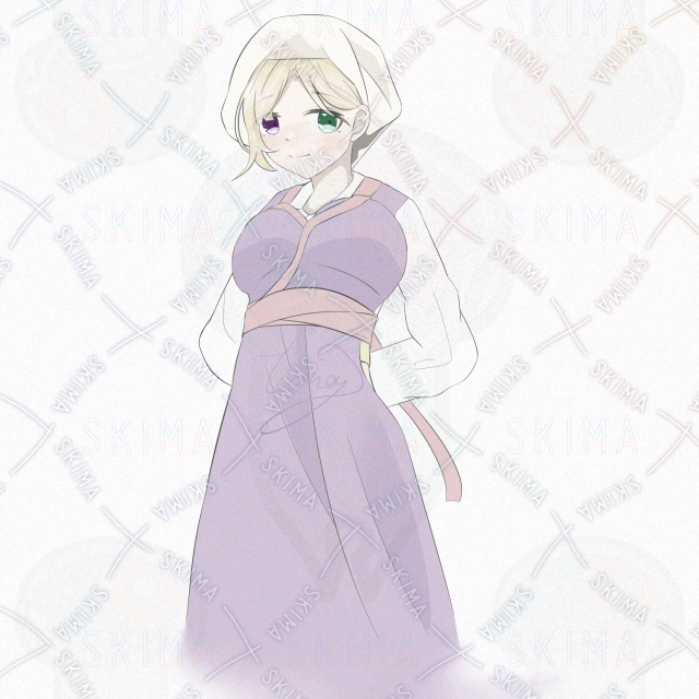 習作：エプロンと三角巾の少女