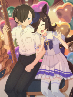 メリーゴーランドを楽しむ市川京太郎&ライスシャワー