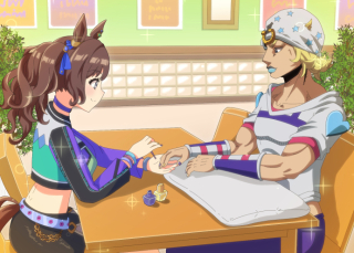 ネイルアートを楽しむジョニィ・ジョースターとトーセンジョーダン