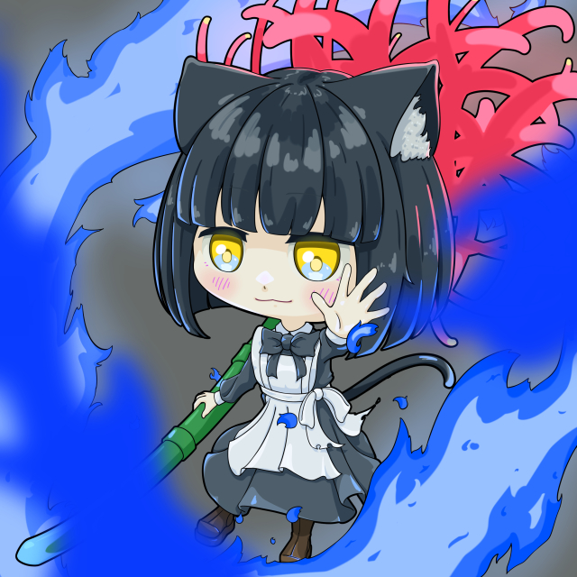 ちびキャラ　彼岸花と黒猫