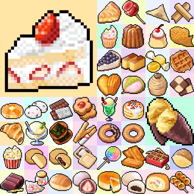 Pixel arts of sweets and snacks(1/2)