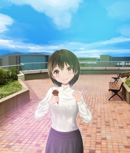 あそこ座って食べない？