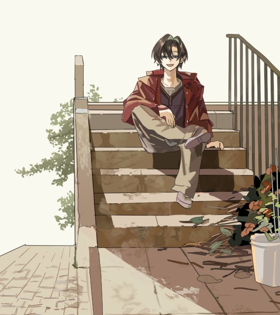 イギリスの町並みと男の子