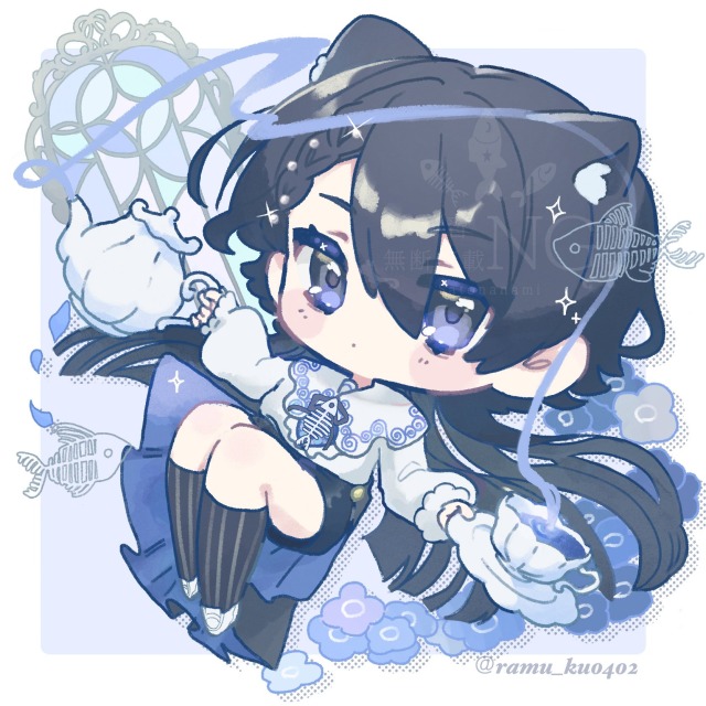 グッズ用SDキャラ　サンプル(中性猫耳少女と優雅な青いお茶会)