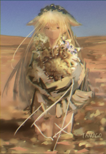 Girl between flowers