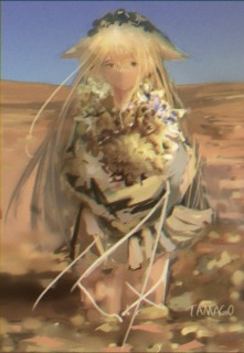 Girl between flowers