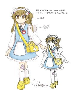 キャラクターデザインラフ スモック&times;メイドの小学生