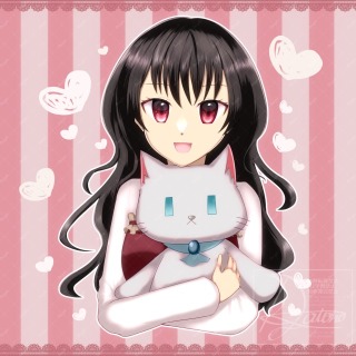 黒髪少女と猫ぬいぐるみ