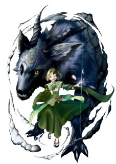 神獣と契約する少女（立ち絵風ファンタジーイラスト）