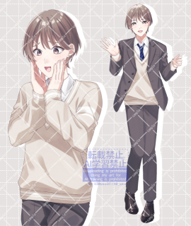 【自主制作】学生オリジナルキャラクター全身＋上半身立ち絵イラスト