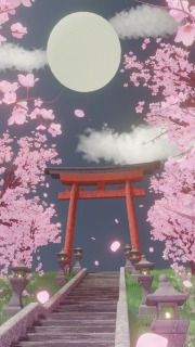 背景：鳥居と夜桜
