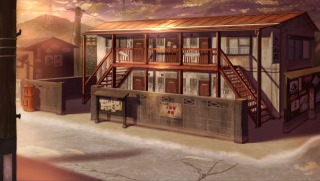 ADVゲーム背景イラスト　夕焼けのアパート