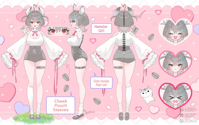 三面図ポートフォリオ　ハムスターの擬人化の女の子