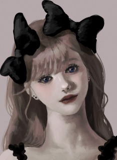 厚塗りで黒いリボンの子