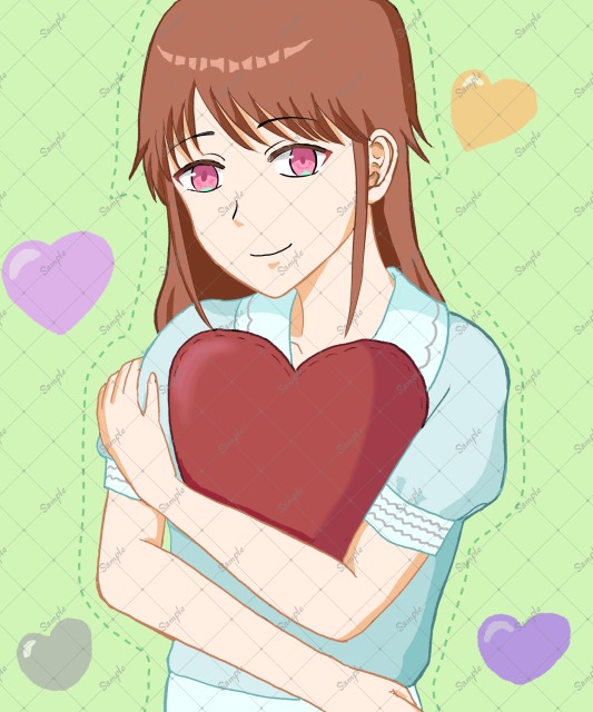 ハートのクッションを抱く女の子