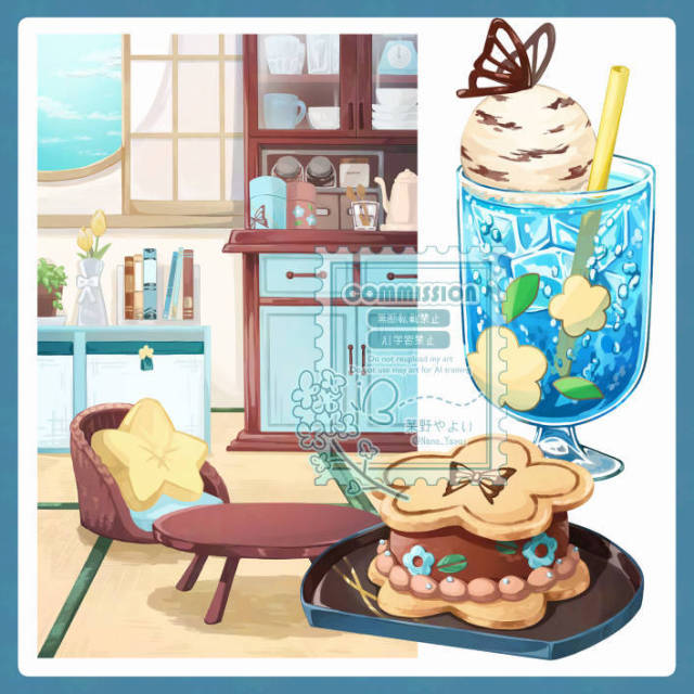 【ご依頼イラスト】背景/フード/ドリンクイラスト